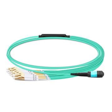 1m (3ft) MTP Female to 6 LC UPC Duplex OM3 50/125 Multimode Fiber Breakout Cable, 12 Fibers, Type B, Elite, LSZH, Aqua
