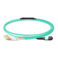 3m (10ft) MPO Female to 4 LC UPC Duplex OM3 50/125 Multimode Fiber Breakout Cable, 8 Fibers, Type B, Elite, LSZH, Aqua