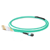 1m (3ft) MPO Female to 4 LC UPC Duplex OM3 50/125 Multimode Fiber Breakout Cable, 8 Fibers, Type B, Elite, LSZH, Aqua