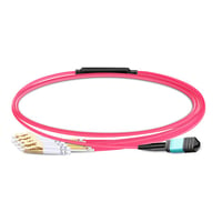 3m (10ft) MPO Female to 4 LC UPC Duplex OM4 50/125 Multimode Fiber Breakout Cable, 8 Fibers Type B, Elite, LSZH, Aqua/Violet