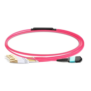 1m (3ft) MPO Female to 4 LC UPC Duplex OM4 50/125 Multimode Fiber Breakout Cable, 8 Fibers Type B, Elite, LSZH, Aqua/Violet